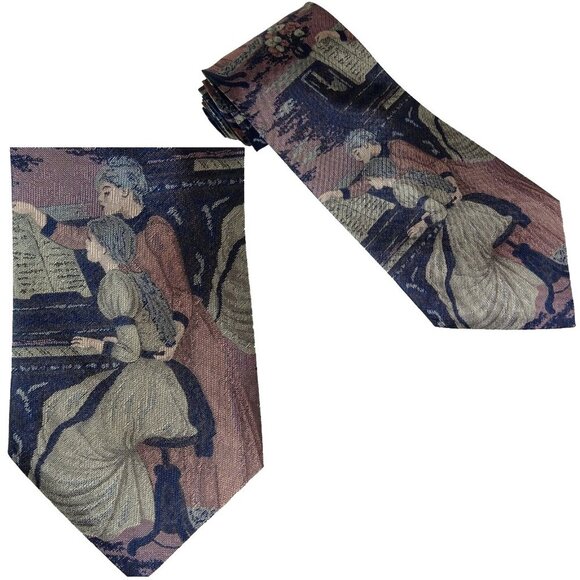 Piano Teacher Tie Music Necktie Romantic Vintage Tapestry Style Textured - Picture 1 of 4